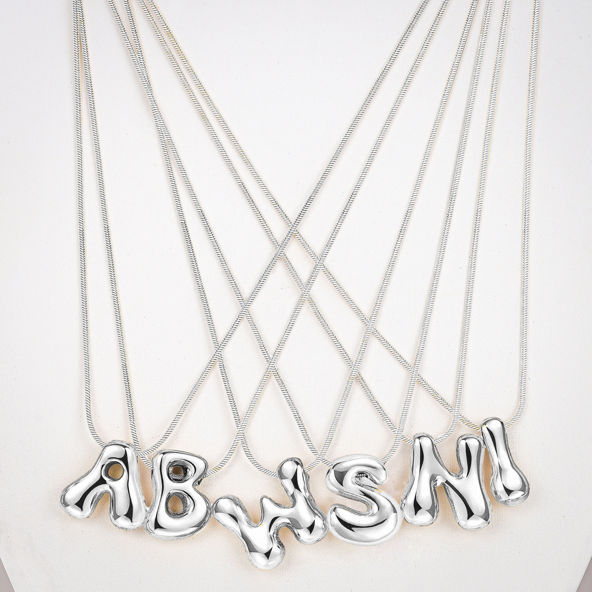 Silver Glow Bubble Letter Initial Necklace